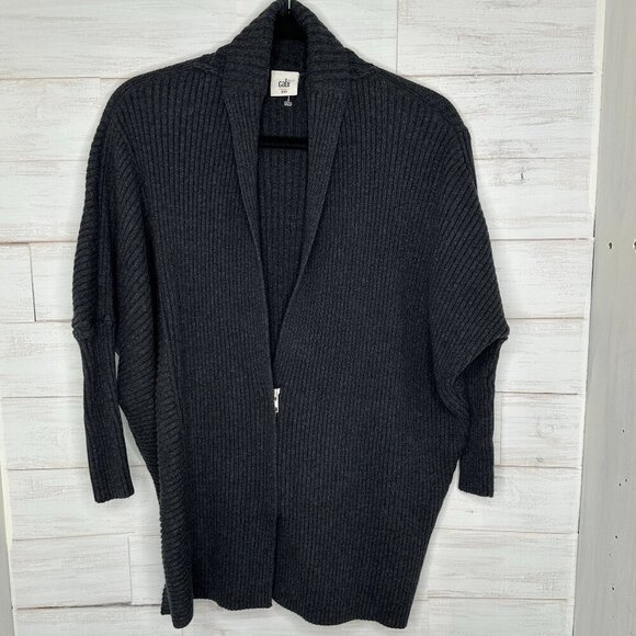 Cabi Oversized Cosmo Ribbed Sweater Zip Front Cardigan Charcoal Gray Size XXS - Picture 3 of 11